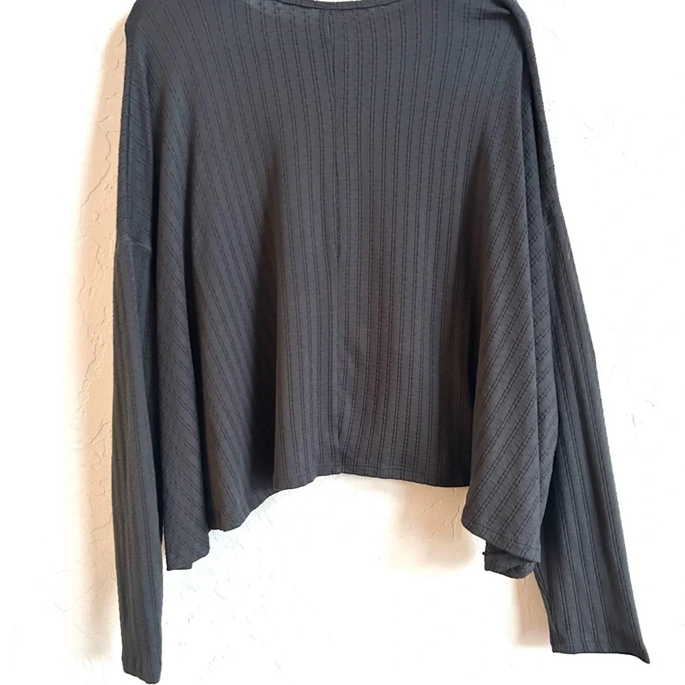 Women's Long Sleeve Waffle Lounge top - Charcoal - Picture 6 of 7